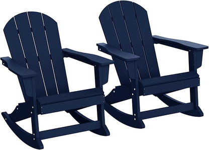 WestinTrends Malibu 2 Piece Set Outdoor/Patio Poly Adirondack Rocking Chairs (2 Seater), Navy Blue