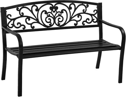 Rust-Proof Cast Iron Park Bench, Black, 50" x 21" x 35"