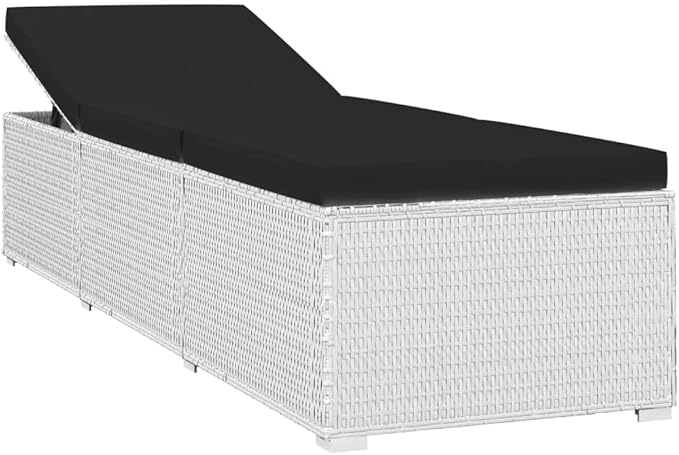 White PE Rattan Sun Lounger with Adjustable Backrest and Detachable Cushion, 76.8 in x 23.6 in x 12.2 in - Photo 5