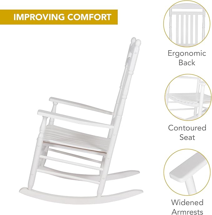 Shine Company Rhode Island Wooden Traditional Rocking Chair, White