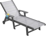 Outdoor Chaise Lounge Chair with Textilene Surface, 5-Position Adjustable Pool Lounge Chair with Wheels & Cup Holder - Photo 1