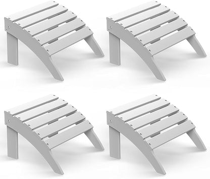 BRIOPAWS Adirondack Ottomans | Folding | Set of 4 | HDPE Plastic | White Outdoor Foot Rest | All Weather | Patio Footrest for Adirondack Chair | Foot Stool for Deck Porch | 19.7W x 18.5L x 13H Inch