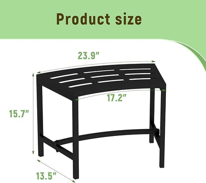Metal Outdoor Curved Fire Pit Bench Set of 4, Fire Pit Seating Waterproof, Steel Backless Outside Tree Bench for Garden,Patio,Porch,Backyard,Heavy Duty Plant Holder, Style 2, Black