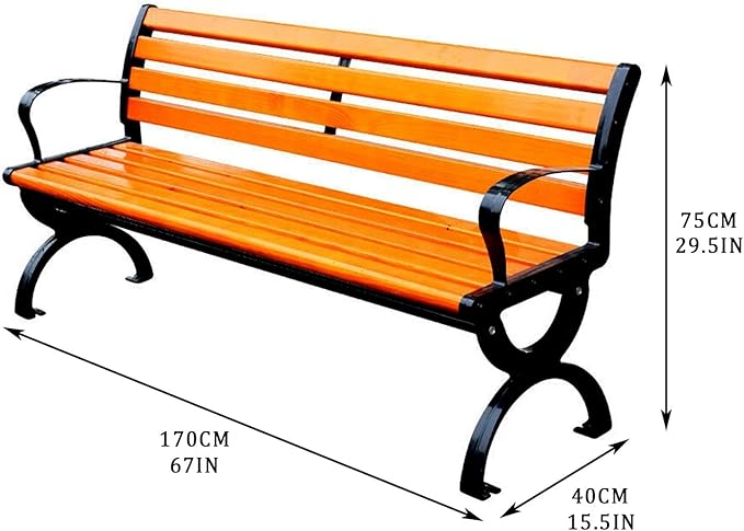 Outdoor Benches Cast Aluminum Preservative Wood 67IN(170CM) Patio Garden Bench Perfect for Backyard, Lawn, Porch, Path - Photo 2