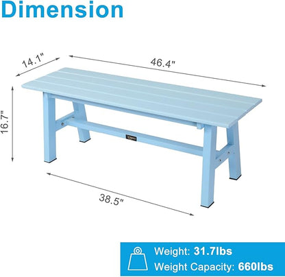 47inch Outdoor Bench Garden Bench HDPE Porch Bench w/Metal Legs, Poly Lumber Patio Bench, 660 LBS Capacity Outdoor Backless Bench