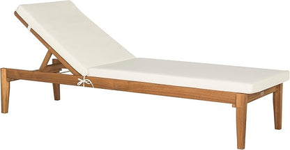 SAFAVIEH Outdoor Collection Montclair Natural Solid Wood/Beige Cushion Adjustable Chaise Lounge Chair (PAT6731A)