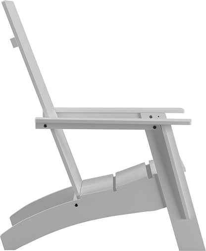 EMMA + OLIVER White Modern Dual Slat Back Indoor/Outdoor Adirondack Style Patio Chair