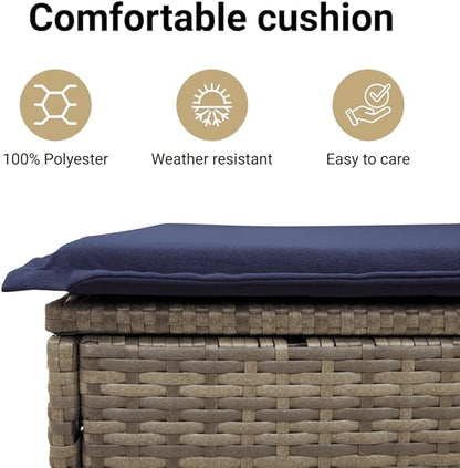vidaXL Elegant Garden Bench with Removable Cushion | Outdoor Seating in Grey Poly Rattan and Acacia Wood Sturdy Comfortable Perfect for Patio Or Park Fits 2 Adults Weather Resistant Furniture