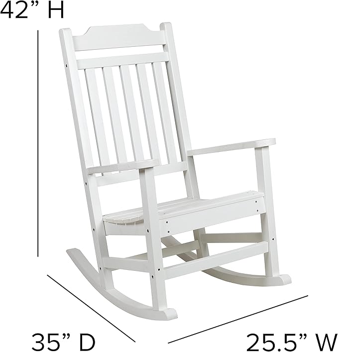 Flash Furniture Winston All-Weather Poly Resin Rocking Chair in White