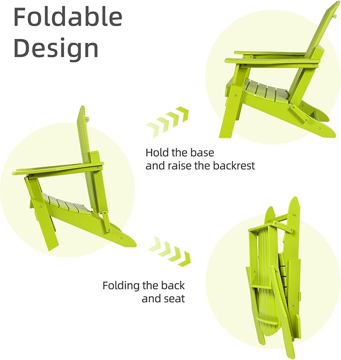 Aoodor Folding Adirondack Chair HDPE Outdoor All-Weather Chair for Patio, Garden, Backyard, Lawn, Fire Pit, Set of 4, Apple
