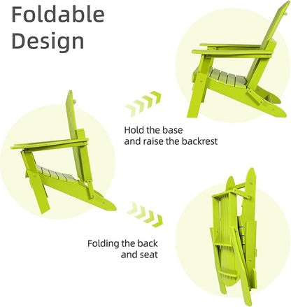 Aoodor Folding Adirondack Chair HDPE Outdoor All-Weather Chair for Patio, Garden, Backyard, Lawn, Fire Pit, Set of 4, Apple