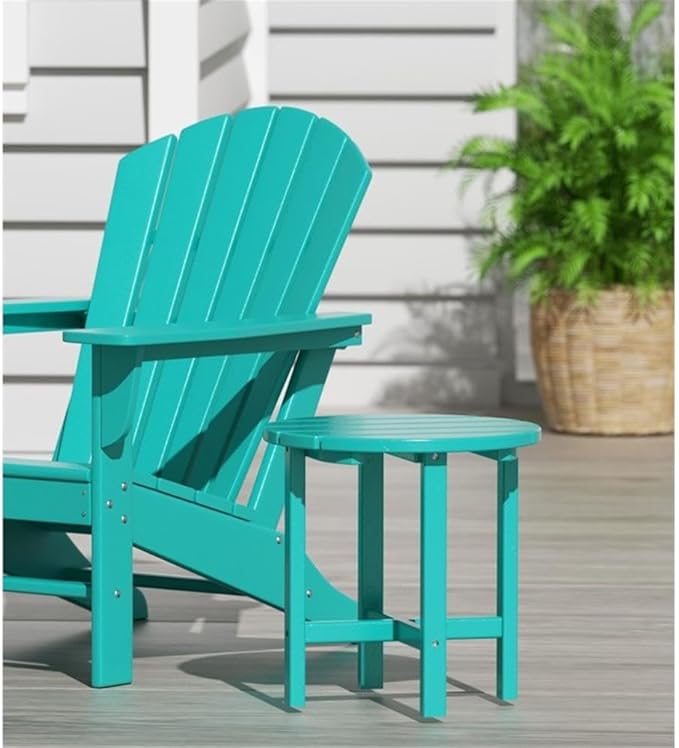Costaelm Round Outdoor Side Tables, Adirondack Patio Tables for Outside, HDPE Patio End Table Weather Resistant, Balcony Table for Pool, Seaside, Backyard, Porch, Indoor Companion, Turquoise