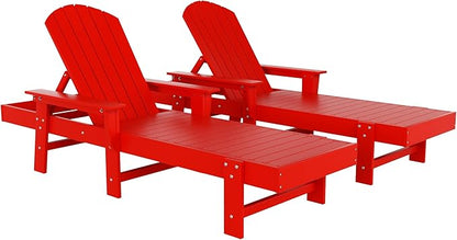 WestinTrends Dylan HDPE Outdoor Patio Poly Adirondack Reclining Chaise Lounge with Arms (Set of 2), Red