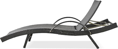 Outdoor Wicker Chaise Lounge Chairs Set of 2,80.3" Patio Rattan Reclining Chair with Pull-Out Side Table and 4-Level Adjustable Backrest,Ergonomic Wave Design Pool Sunbathing Recliners,Dark Brown
