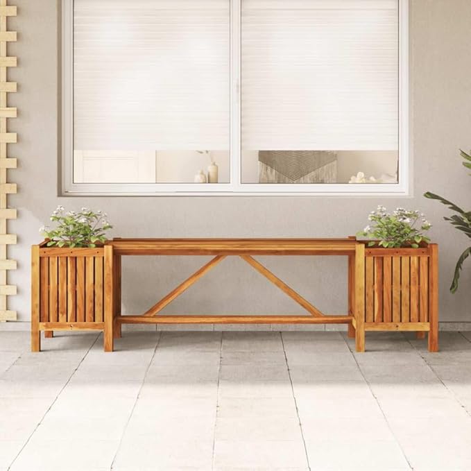 Garden Bench Deck Bench Patio Bench with 2 Planters 59.1"x11.8"x15.7" Solid Acacia Wood