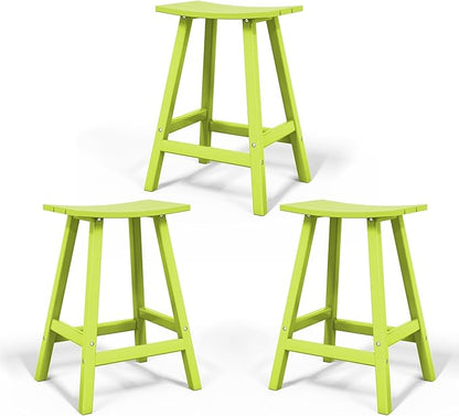 Costaelm All-Weather Bar Stools Set of 3, 29" Height Outdoor Bar Stools, Adirondack Poly Patio Bar Stool for Patio, Deck, Kitchen Counter and Garden, Lime