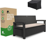 EconoHome 3 Seat Outdoor Storage Bench with Rain Cover - 90 Gallon Capacity - Weatherproof Resin Bench for Patio, Porch - Photo 1