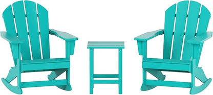 WO WESTIN OUTDOOR HDPE Laguna Outdoor Rocking Poly Adirondack Chair with Side Table 3-Piece Set, Turquoise