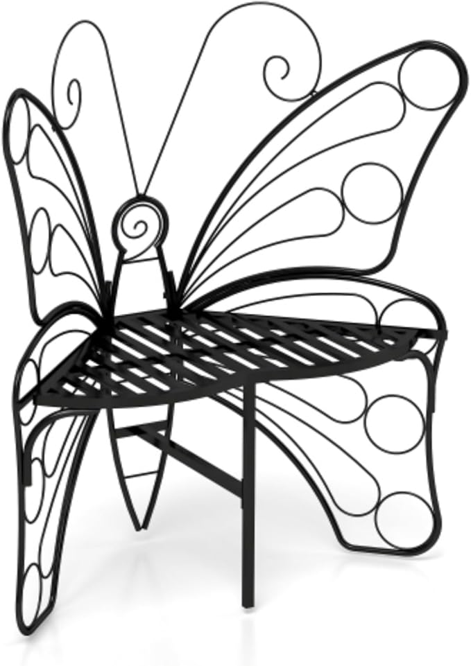 Outdoor Bench Patio Seating, Modern Butterfly Shaped Metal Garden Bench, Park Bench Outdoor Seating, Multifunctional Chair for Garden, Patio, Park, Entrance
