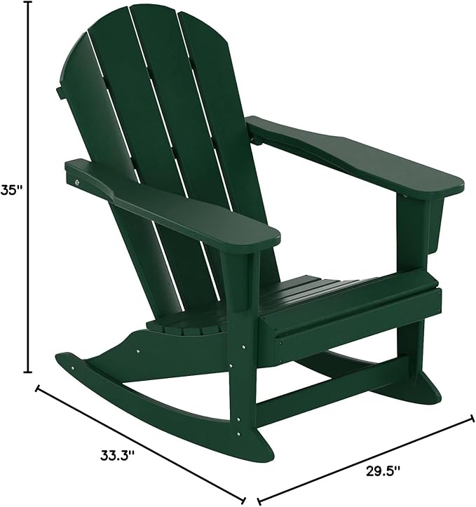 WestinTrends Malibu Outdoor/Patio Poly Adirondack Rocking Chair, Dark Green