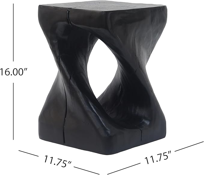 Patio Side Table Outdoor Faux Wood End Table Square Small Coffee Table Outdoor Accent Tables Garden Stool Plant Stand for Porch, Backyard Black