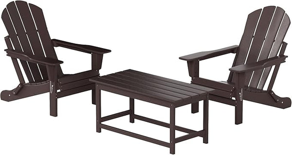 WO Home Furniture Adirondack Chairs Table Set of 3 PCS Outdoor Folding Chairs Coffee Table Weather/UV Resistant for Lawn - Photo 1
