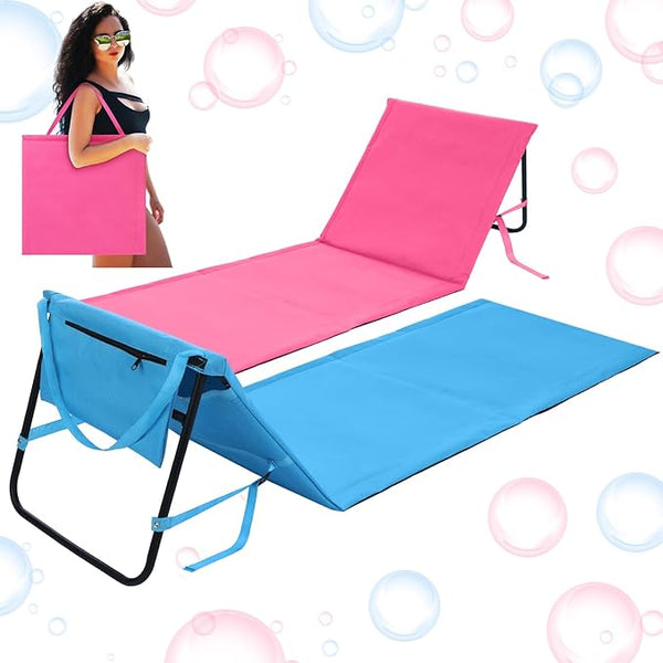 2 Pack Folding Beach Lounge Chair for Adults Couple Portable Sun Lounger Lightweight Tanning Mat with Storage Pocket - Photo 1