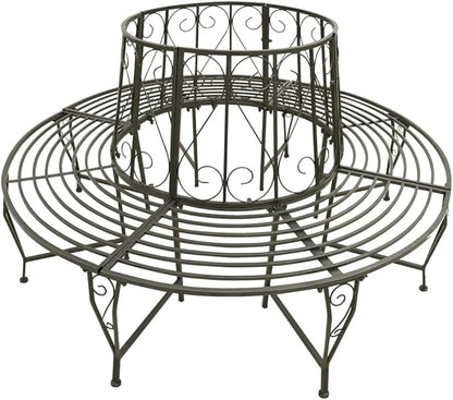 Silver Grey Steel 63-Inch Diameter Round Outdoor Tree Bench, Weather-Resistant Patio Seating for Garden, Spacious Circular Bench Accommodates Six People, Durable Metal