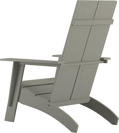 EMMA + OLIVER Gray Modern Dual Slat Back Indoor/Outdoor Adirondack Style Patio Chair