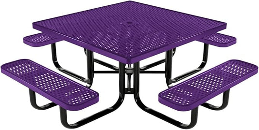 COATEDOUTDOORFURNITURE Heavy-Duty Portable Outdoor Kids Table with Umbrella Hole, Punched Steel Kids Picnic Table, Commercial-Grade, Made in America (46 in, Square, Childrens, Textured Purple)