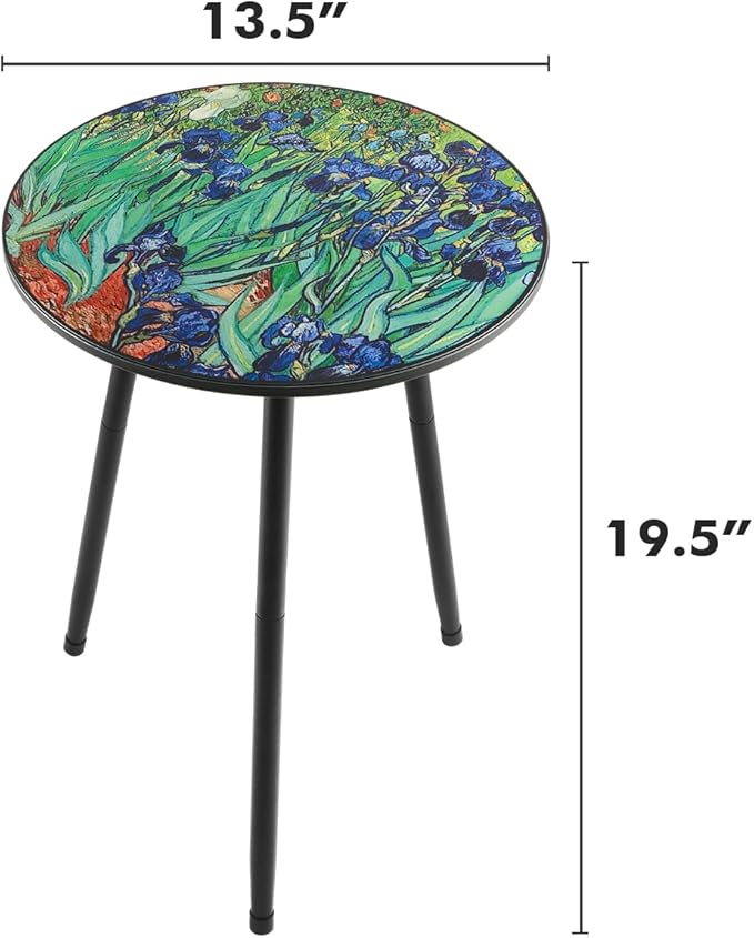 2 Packs Metal Outdoor Side Table Irises Patio Side Tables for Outside Small End Tables Round Patio Coffee Table Plant Stand for Balcony, Indoor, Bedroom, Living Room, Small Space