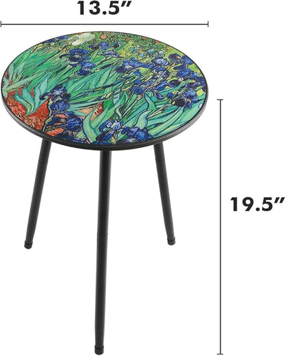 2 Packs Metal Outdoor Side Table Irises Patio Side Tables for Outside Small End Tables Round Patio Coffee Table Plant Stand for Balcony, Indoor, Bedroom, Living Room, Small Space