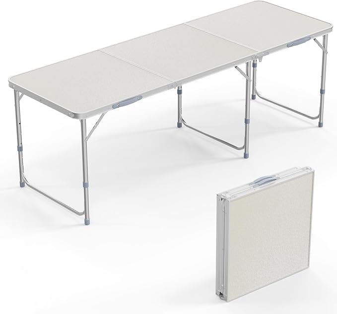 VINGLI 6ft Folding Camping Table with Carry Handle,Portable Utility Table Multipurpose for Party Picnic Tailgating Outdoor Patio Garden Indoor Kitchen …