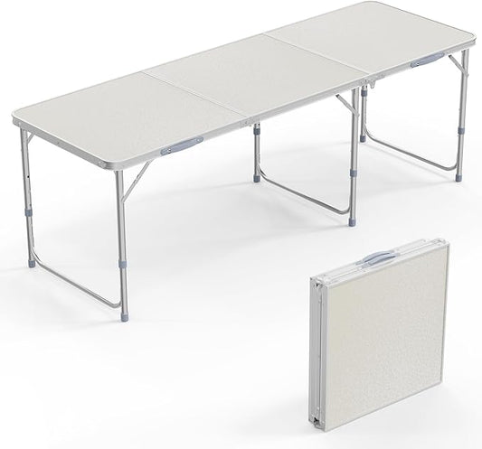 VINGLI 6ft Folding Camping Table with Carry Handle,Portable Utility Table Multipurpose for Party Picnic Tailgating Outdoor Patio Garden Indoor Kitchen …