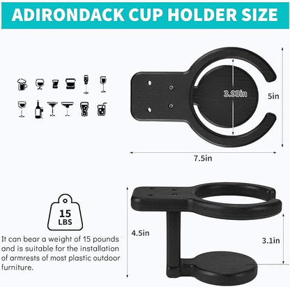 Universal Poly Cup Holder for Adirondack Chairs – Weatherproof, Durable Drink Holder for Resin or Plastic Outdoor Furniture – Easy to Install, Sturdy, Black