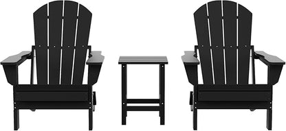 Costaelm 3 piece Patio Set, Outdoor Modern Adirondack Table and Chairs, All Weather Balcony Furniture Set Lounge Firepit Chairs for Outside Deck Garden Lawn Pool, Black
