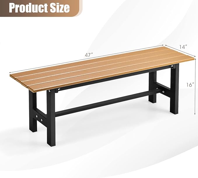 Giantex 2-Pack Outdoor Bench Seat - Backless Patio Garden Bench, 47” Weatherproof Outside Chair with Slatted Seat, Metal Frame, 660 LBS Capacity, Dining Bench Chair for Yard, Park, Balcony, Brown
