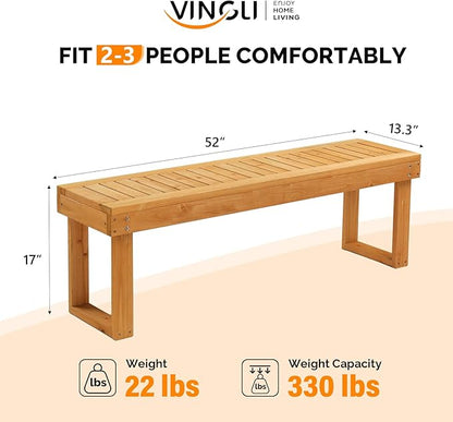 VINGLI 50'' Outdoor Wooden Bench, Weatherproof Outdoor Backless Bench, 2-Person Wood Patio Bench for Backyard, Poolside, Entryway