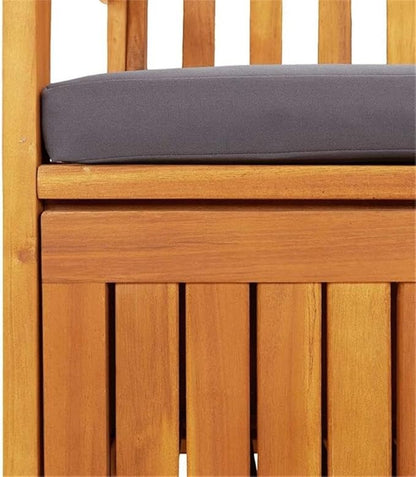 BOWERY HILL Solid Acacia Wood Storage Bench, 47.2 x 24.8 x 33.1 in, Natural Wood Finish, Dark Grey Cushion, Rectangular Outdoor/Indoor Seating and Storage for Garden, Hallway, or Balcony Use