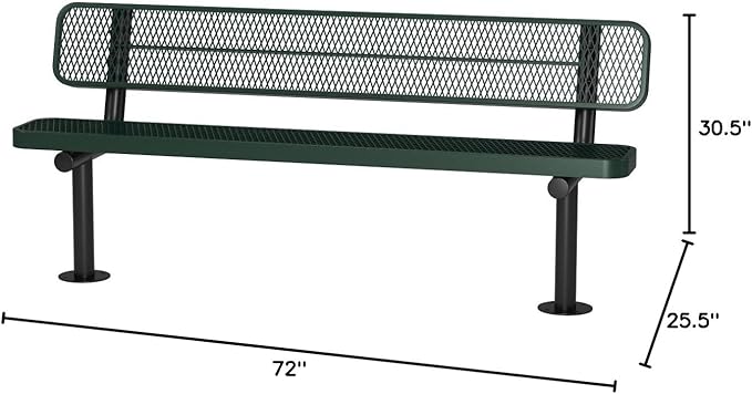 COATEDOUTDOORFURNITURE Coated Outdoor Furniture Heavy-Duty Outdoor Bench Thermoplastic Coated, Expanded Metal, Commercial-Grade Seating, Made in America (Surface with Back, 6 Ft, Green)