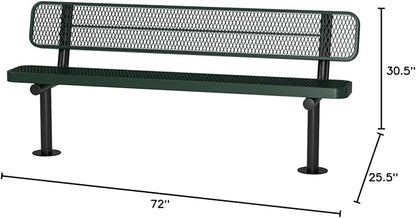 COATEDOUTDOORFURNITURE Coated Outdoor Furniture Heavy-Duty Outdoor Bench Thermoplastic Coated, Expanded Metal, Commercial-Grade Seating, Made in America (Surface with Back, 6 Ft, Green)