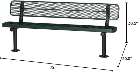 COATEDOUTDOORFURNITURE Coated Outdoor Furniture Heavy-Duty Outdoor Bench Thermoplastic Coated, Expanded Metal, Commercial-Grade Seating, Made in America (Surface with Back, 6 Ft, Green)