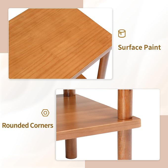 Outvita Outdoor Side Table, Acacia Wooden End Table Small Coffee Table for Patio Balcony Garden Living Room Bedroom Sturdy (Smooth Tabletop- 2 Tiers)