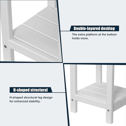 nalone Adirondack Side Table 16.5" Outdoor Side Table HDPE Plastic Double Adirondack End Table Small Table for Patio (White)