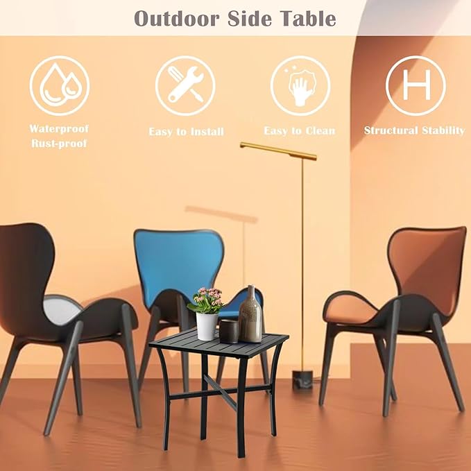Outdoor Steel Side Table End Table for Patio, Backyard, Pool, Indoor Companion, Easy Maintenance and Weather Resistant - Photo 5