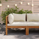 Outdoor Sectional Sofa Cream White 27" Acacia Wood Patio Furniture Corner Piece Modular Couch for Balcony Deck Garden - Photo 2