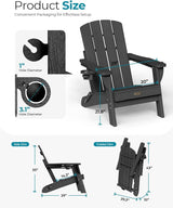 Folding Adirondack Chair, HDPE All-Weather Fire Pit Chairs, Plastic Adirondack Chairs with 2 Cup Holder - Photo 4