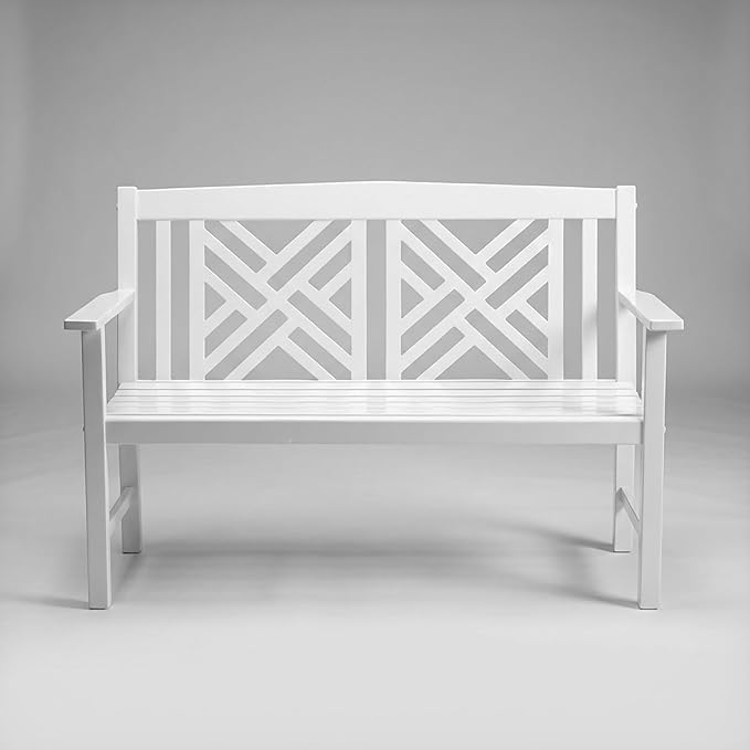 Achla Designs Fretwork Garden Bench, 4 ft White