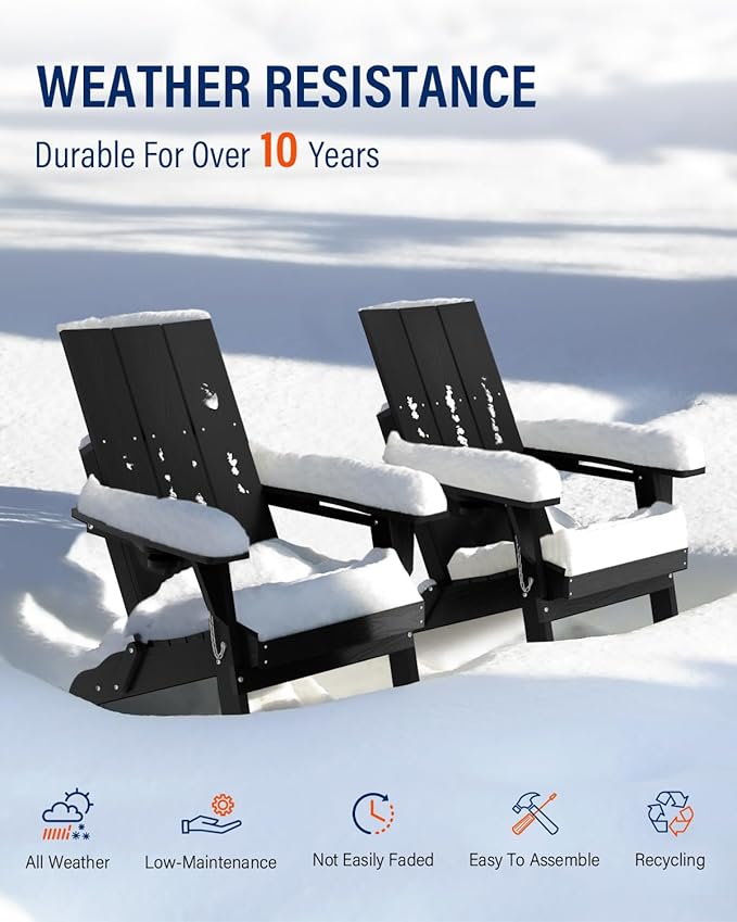 Adirondack Chair with Cup Holder: Folding Adirondack Chairs Plastic HDPE Material Furniture - Modern Composite Fire Pit Chairs Foldable for Outdoor/Backyard/Garden/Lawn/Deck/Porch/Patio