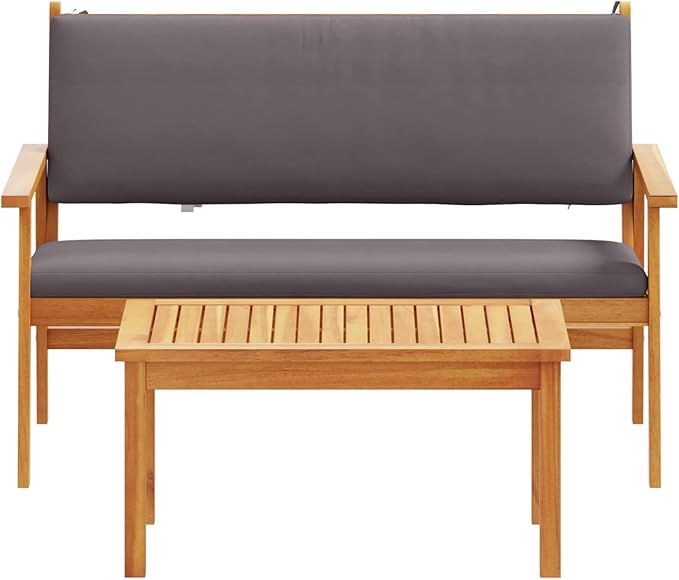 vidaXL Acacia Wood Outdoor Seating Set Includes 1 Bench and 2 Chairs with Cushions Weather Resistant Patio Furniture for Garden Balcony Durable Traditional Design Wooden Chair Cushioned